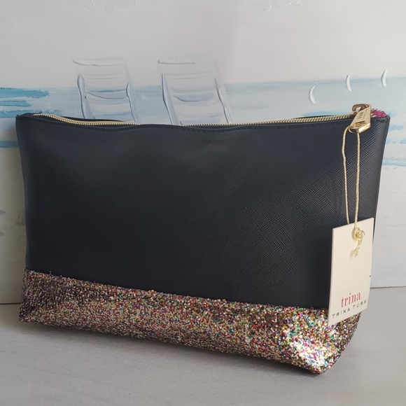 Trina Turk Cosmetic Purse Black Multi Glitter Bag - Picture 4 of 9